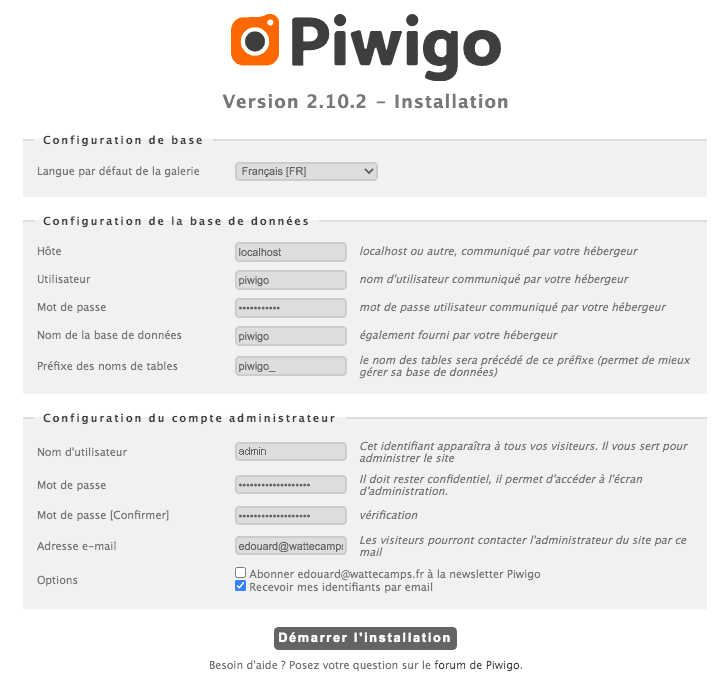 Piwigo configuration